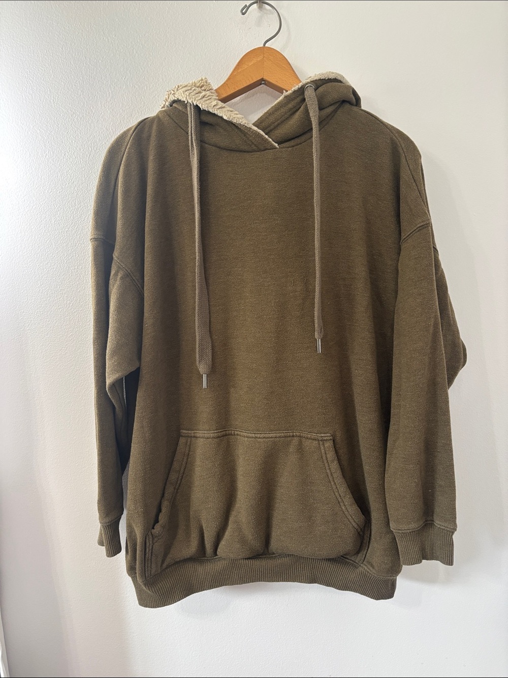 aerie Oversized Olive Green Sherpa-Lined Hoodie